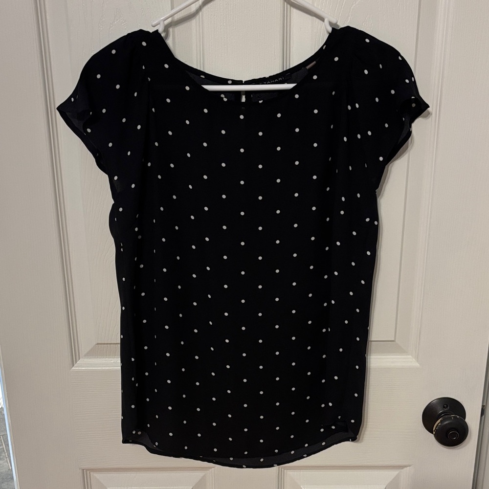 T Tahari Black and White Polka Dot Blouse